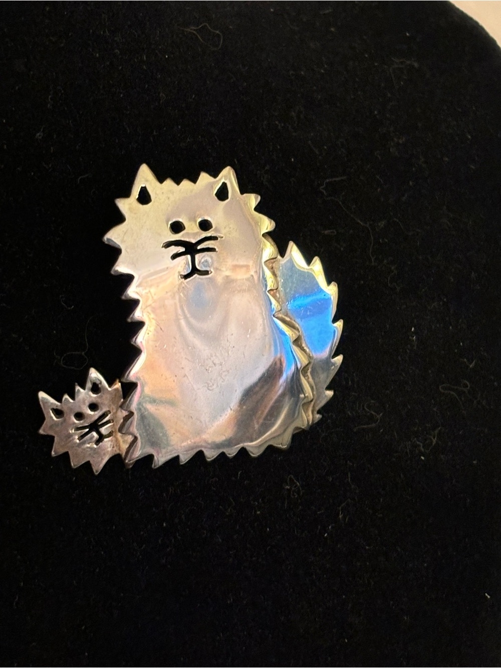 Vintage 925 Sterling Silver Mexico 1.2" Kitty Cat & Kitten Brooch Pin Signed SU - Picture 5 of 6